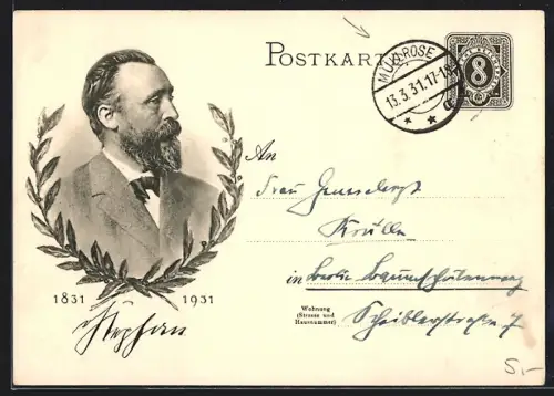 AK H. von Stephan, deutscher Generalpostdirektor des Deutschen Reichs, Ganzsache