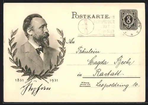 Künstler-AK Portrait Postminister Heinrich von Stephan, 1931, Ganzsache