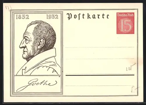 AK Johann Wolfgang von Goethe im Profil, 1832-1932, Ganzsache