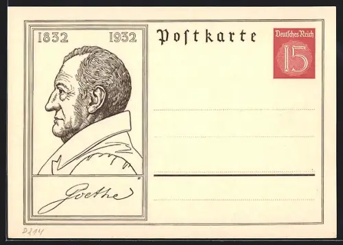 AK Johann Wolfgang von Goethe im Profil, faksimile Unterschrift, Ganzsache