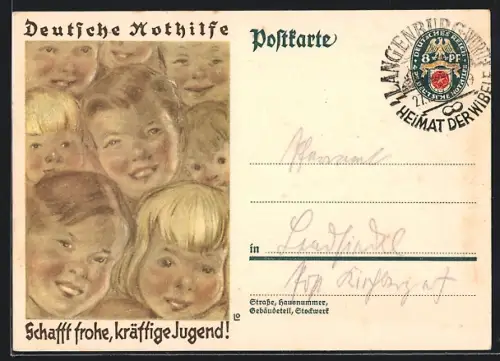 AK Deutsche Nothilfe schafft frohe, kräftige Jugend, Ganzsache