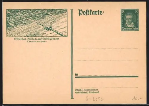 AK Ahlbeck, Strandblick mit Seebrücke, Ganzsache