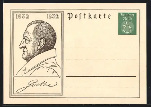 AK Johann Wolfgang von Goethe im Profil, faksimile Unterschrift, Ganzsache