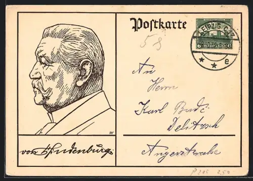 Künstler-AK Portrait Paul von Hindenburg - Strichzeichnung, Ganzsache