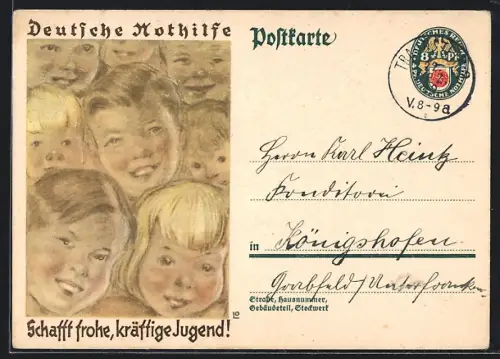 AK Deutsche Nothilfe schafft frohe, kräftige Jugend, Kinderportraits, Ganzsache