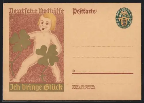Künstler-AK Deutsche Nothilfe bringt Glück, Ganzsache