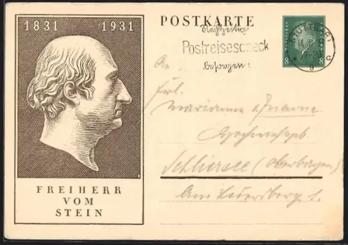 AK Profil des Freiherr Heinrich vom Stein, Ganzsache