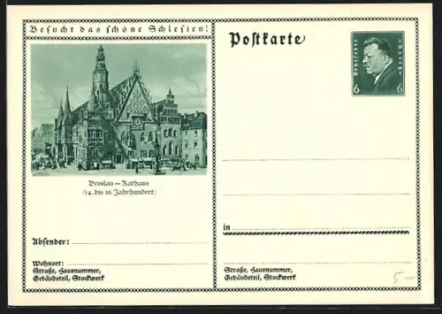 AK Breslau /Schlesien, Rathaus 14.-16. Jahrhundert, Ganzsache