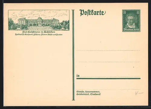 AK Bad Salzbrunn i. Schlesien, Gebäude, Ganzsache