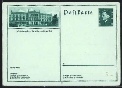 AK Königsberg /Pr., Albertinus-Universität, Ganzsache