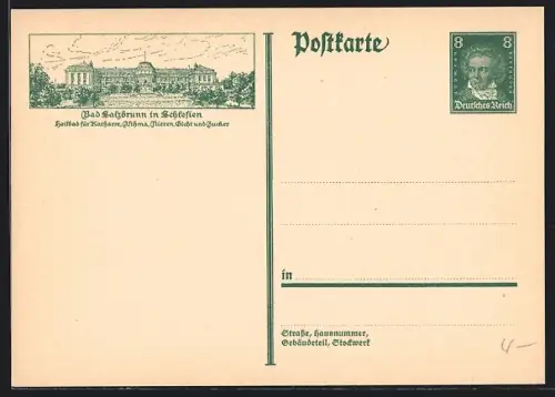 AK Bad Salzbrunn i. Schlesien, Heilbad, Gebäude, Ganzsache