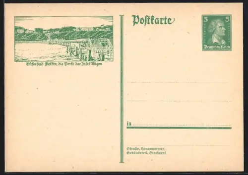 AK Sellin, Teilansicht mit Landungssteg, Ganzsache