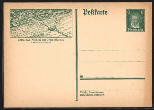 AK Ahlbeck auf Usedom, Strandblick mit Seebrücke, Ganzsache