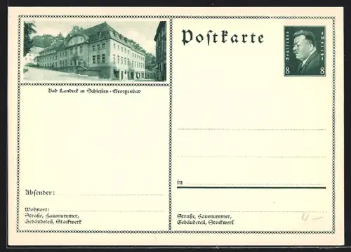AK Bad Landeck in Schlesien, Georgenbad, Ganzsache