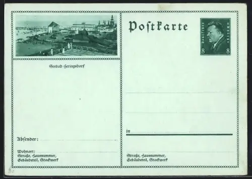 AK Heringsdorf, Ortsansicht aus der Vogelschau, Ganzsache