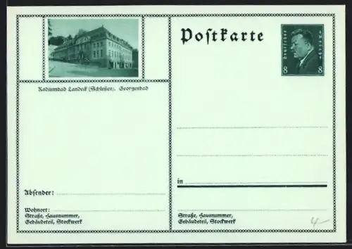 AK Landeck /Schlesien, Georgenbad, Totalansicht, Ganzsache