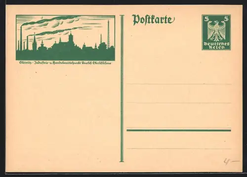 AK Gleiwitz /Oberschlesien, Stadtsilhouette mit Gebäuden und Schornsteinen, Ganzsache