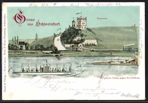 AK Schweinfurt, Flusspartie mit Peterstirn und Prinz Ludwig Kahn