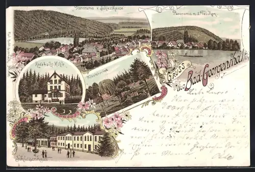 Lithographie Bad Georgenthal i. Th., Gasthof Schützenhaus, Rodebachs-Mühle