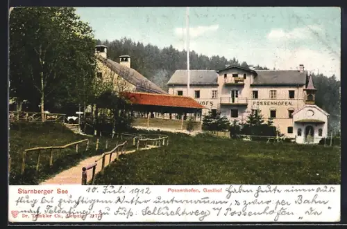 AK Possenhofen /Starnberger See, Gasthof Possenhofen mit Feldweg