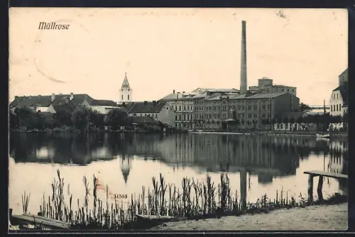 AK Müllrose, Seepartie mit Fabrikschornstein