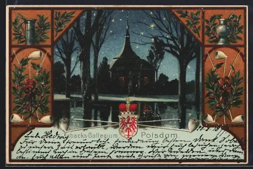 Passepartout-Lithographie Potsdam, Tabacks-Collegium im Sternenlicht, Wappen