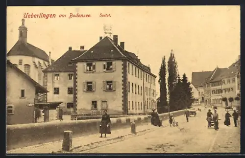 AK Ueberlingen am Bodensee, Strassenpartie am Spital