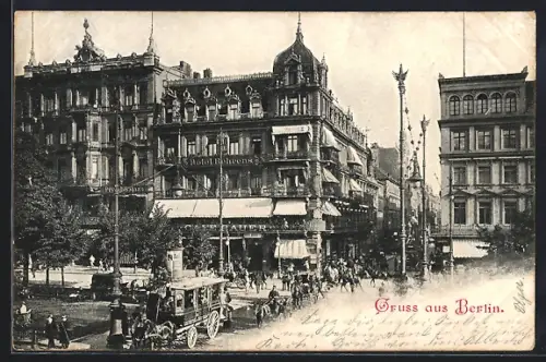 AK Berlin, Unter den Linden mit Café Bauer mit Hotel Behrens