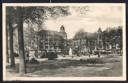 AK Berlin, Dönhoffplatz mit Standbild u. Gebäudepanorama