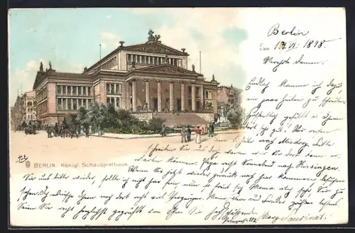 Künstler-AK Berlin, Menschen vor dem Königl. Schauspielhaus, Gendarmenmarkt