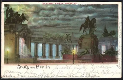 Lithographie Berlin, Denkmal Kaiser Wilhelm I.
