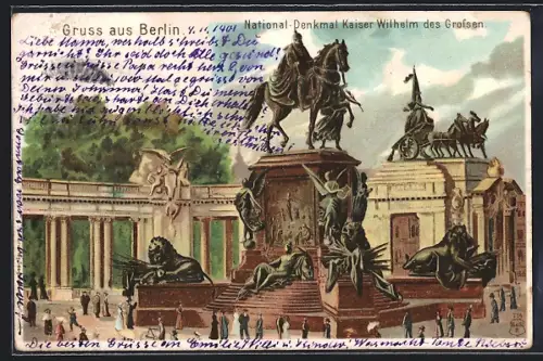 Lithographie Berlin-Mitte, National-Denkmal Kaiser Wilhelm des Grossen