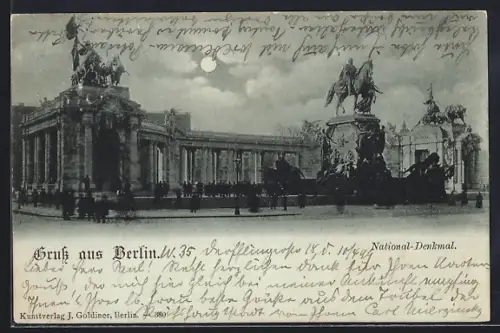 Mondschein-AK Berlin, National-Denkmal im Vollmondlicht