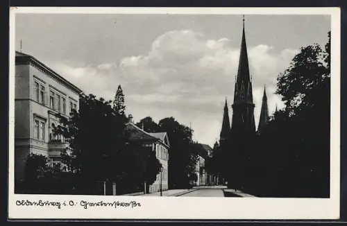AK Oldenburg i. O., Gartenstrasse mit Kirche