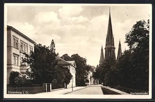 AK Oldenburg i. O., Gartenstrasse mit Lambertikirche