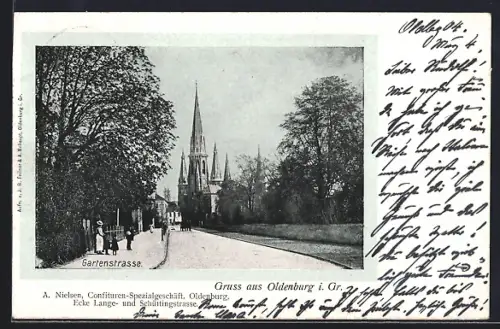 AK Oldenburg i. Gr., Gartenstrasse mit Lambertikirche