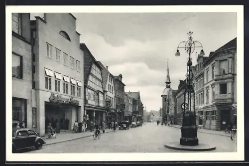 AK Oldenburg /Oldb., Lange Strasse mit Kirche, VW-Käfer