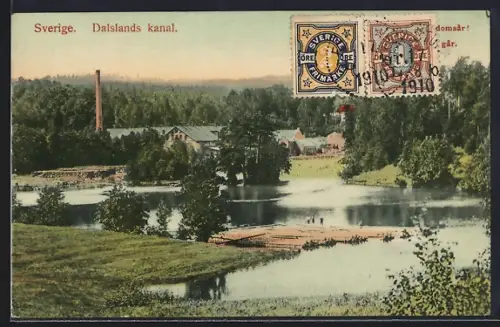 AK Dalslands kanal, Blick auf Gebäude am Kanal
