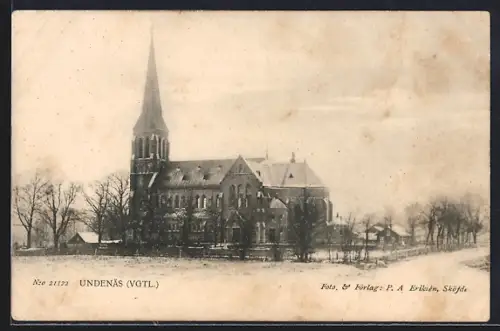 AK Undenas /Votl., Kirche im Schnee