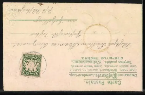 Lithographie Schornsteinfeger, Kleeblatt, Schwein reitet auf Schwein, Blumen