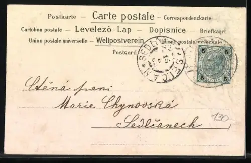 Stoff-Präge-AK Wassermühle mit Rosen u. Vergissmeinnicht, geprägtes Ornament