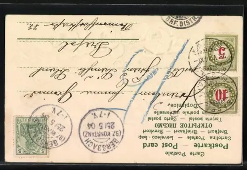 Stoff-Präge-AK Rote u. weisse Rosen, Gedicht, geprägtes Ornament