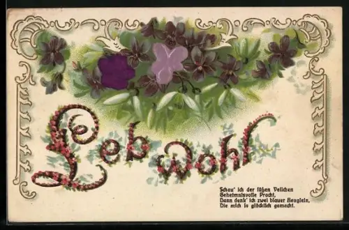 Stoff-Präge-AK Leb Wohl, Veilchen und Osterglocken