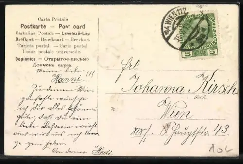 Stoff-Präge-AK Aus Freundschaft!, Rosen u. Vergissmeinnicht, Gedicht, geprägter Ornament-Rahmen