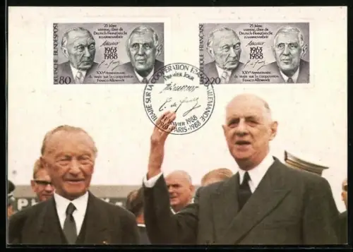 Maximum-AK 25 Jahre Vertrag Deutsch-Französische Zusammenarbeit 1988, Adenauer und De Gaule