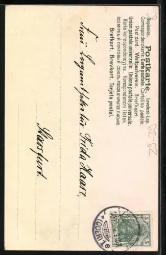 Duft-AK Nackter Engel verstellt die Uhr, Karte mit Tannenduft, Prosit Neujahr