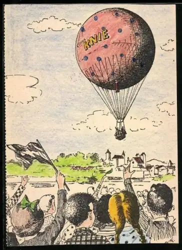 Künstler-AK Mollis, Ballon des Circus Knie, Ballonpost, Stempel