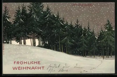 Duft-AK Weihnachtsgruss, Tannenwald im Schnee