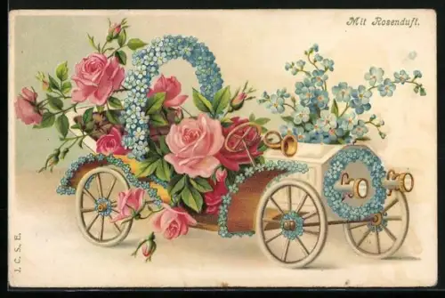 Duft-AK Auto mit Rosen und Vergissmeinnicht