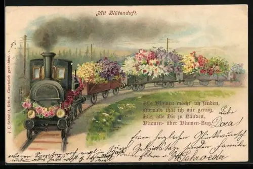 Duft-AK Eisenbahn mit Blumenladung
